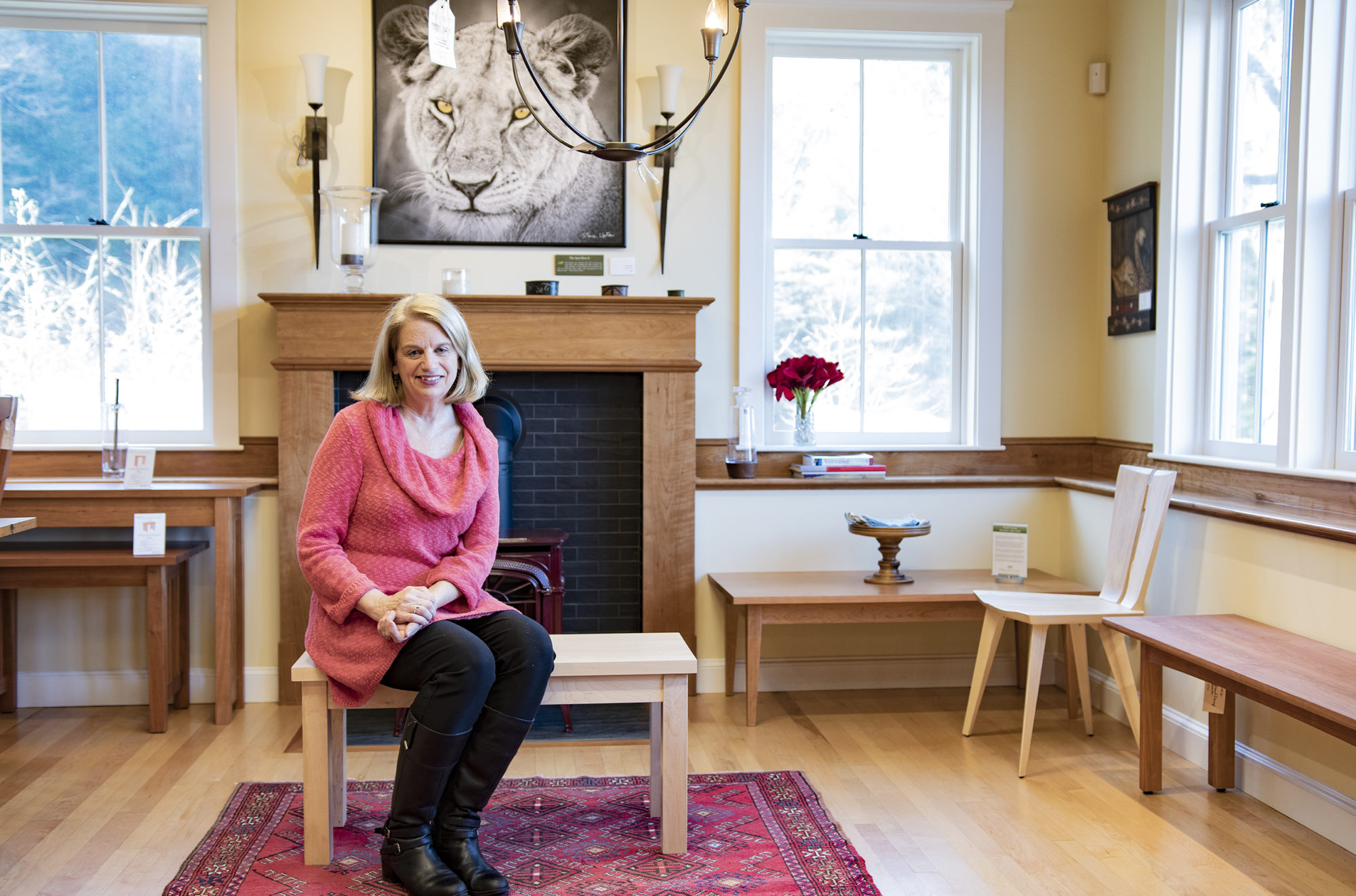 Peggy Farabaugh sells furniture made by Vermont woodworkers