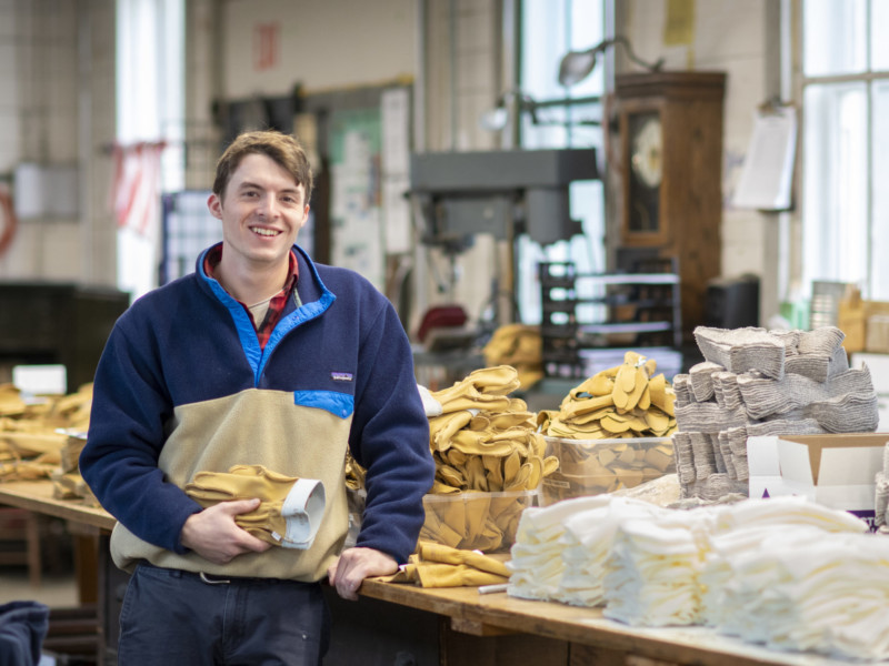 Vermont Glove Owner Sam Hooper with Gloves