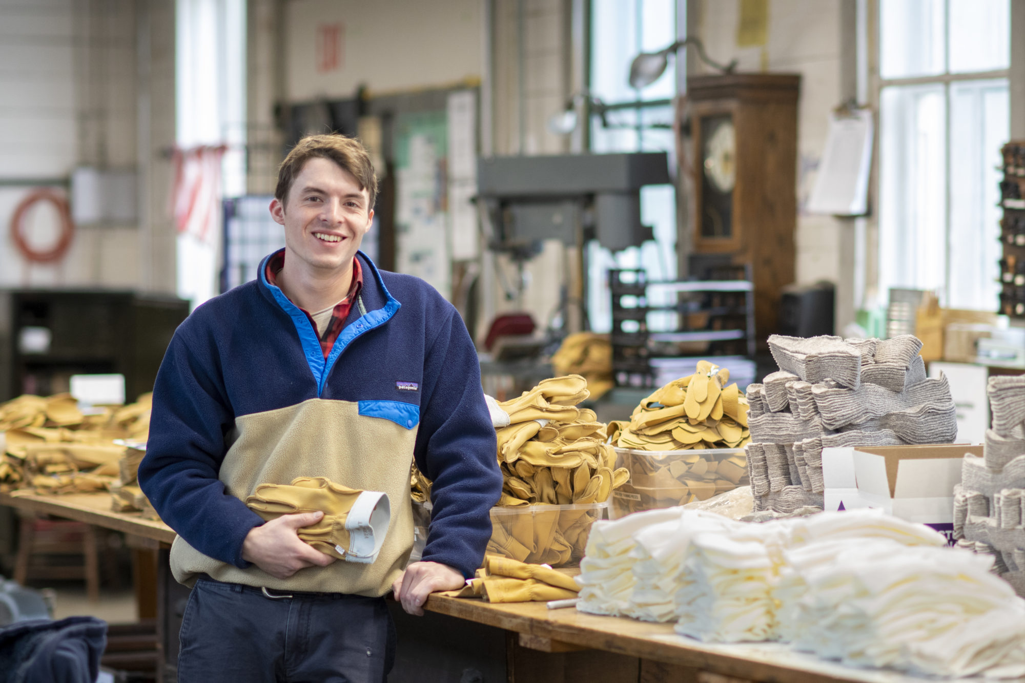 Vermont Glove Owner Sam Hooper with Gloves