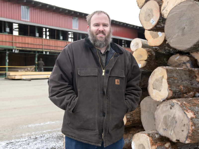 Trevor Allard of Allard Lumber in Brattleboro, VT with logs
