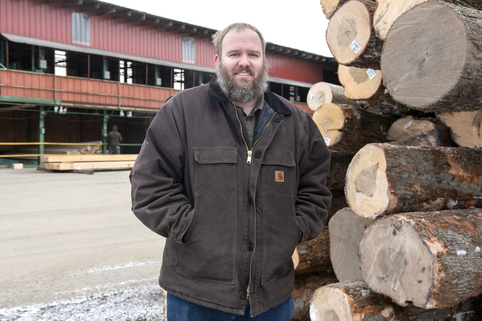 Trevor Allard of Allard Lumber in Brattleboro, VT with logs