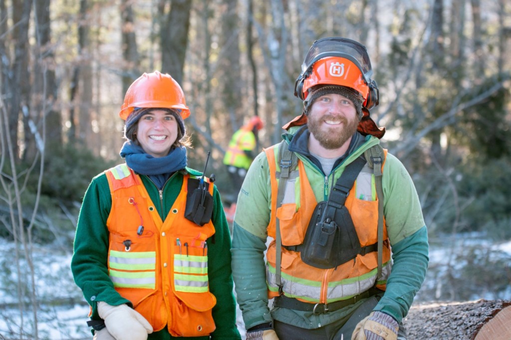 Forester Hale Morrell and forwarder operator Jack Dacey work together at an active harvest site in Windham. / Photo by Erica Houskeeper