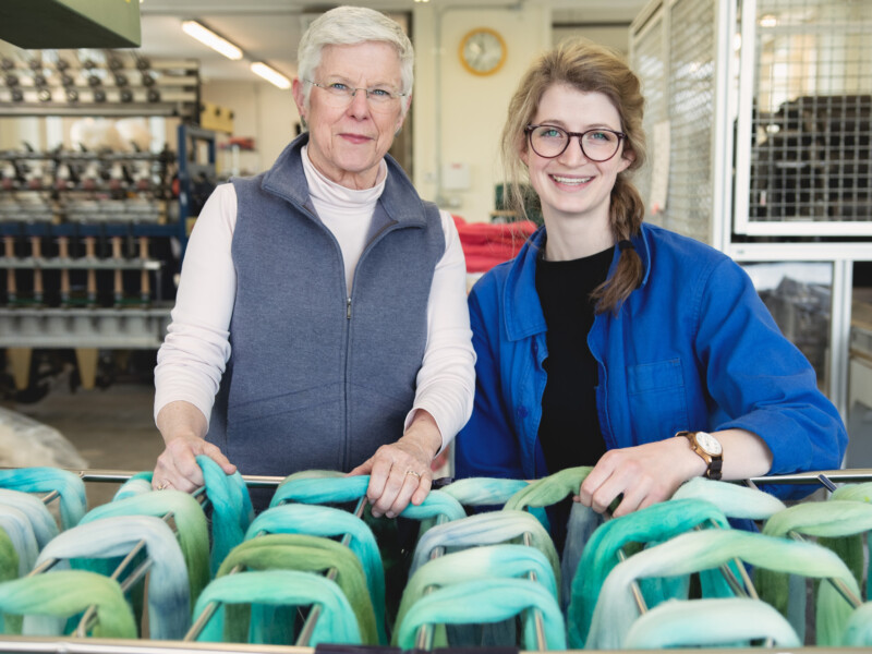 Peggy Allen, left, and Amanda Kievet opened Junction Fiber in White River Junction after the two met at the Norwich Farmer’s Market in 2018 and struck up a friendship. Photo by Erica Houskeeper.