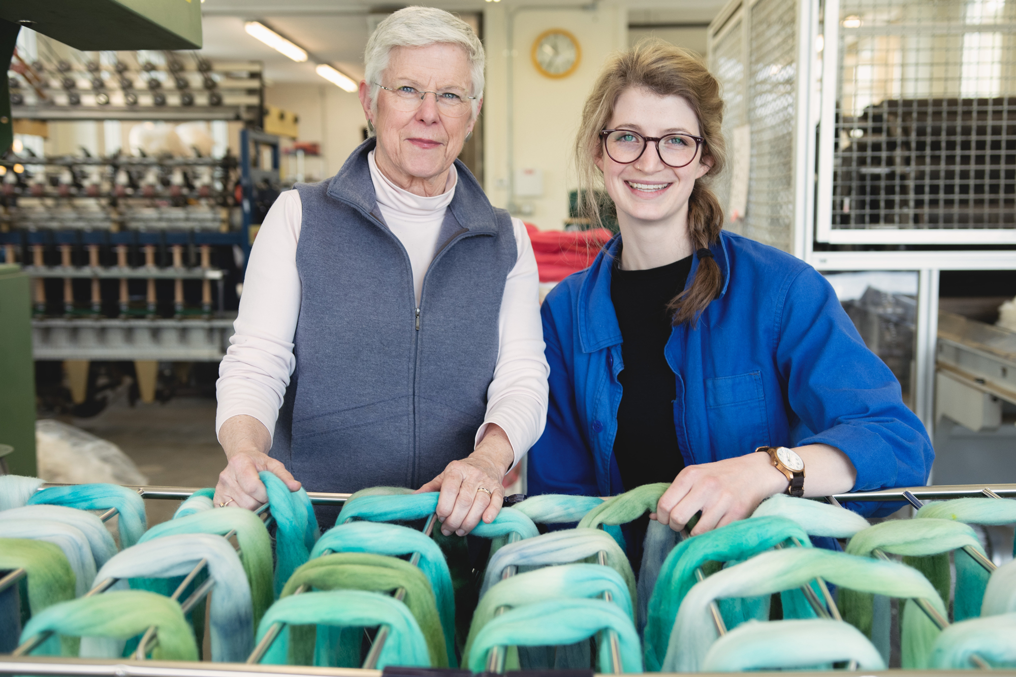 Peggy Allen, left, and Amanda Kievet opened Junction Fiber in White River Junction after the two met at the Norwich Farmer’s Market in 2018 and struck up a friendship. Photo by Erica Houskeeper.