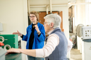 Peggy Allen and Amanda Kievet operate two businesses: One is custom processing, or processing wool as a service, for area sheep farms. The other is their Junction Fiber Mill label yarn, which they sell direct-to-consumer and wholesale through local yarn shops. Photo by Erica Houskeeper.