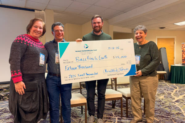 Bullfinch Earth receives the $15,000 peer-selected award in VSJF’s 2025 Forest Business Accelerator for its innovative wearable sensor technology for foresters. Photo by Kelly Nottermann.