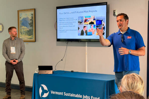 Darren Spring, CEO at Burlington Electric Department speaks at the 2026 DeltaClimeVT Celebration. Photo by Kelly Nottermann.